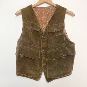 Vintage 70s 80s Handmade Cottagecore Fairy Grunge Utility Corduroy Vest Floral L